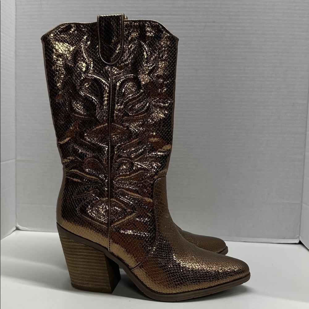Michael Shannon Faith Cowboy Boots Western Block Heeled Metallic Bronze Size 10 - Picture 2 of 7